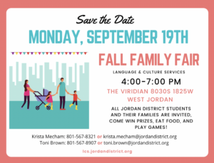 Monday, September 19th Fall Family Fair 4:00 - 7:00
